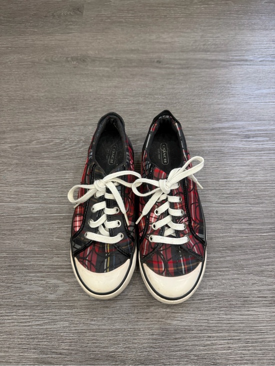 Coach Shoes - Coach Red Plaid Low-Top Sneakers with White Accents Size 7.5